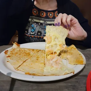 Interior of Large Shrimp Quesadilla