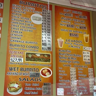 menu and prices