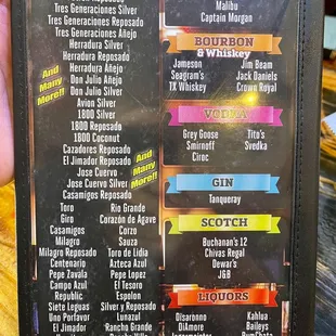 Bar menu