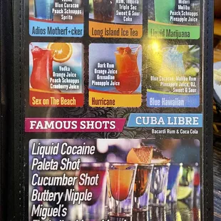 Bar menu