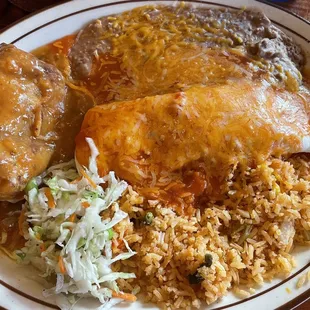 Medio (Choose Two Items) w/ Crispy Chile Relleno and Picadillo Burrito