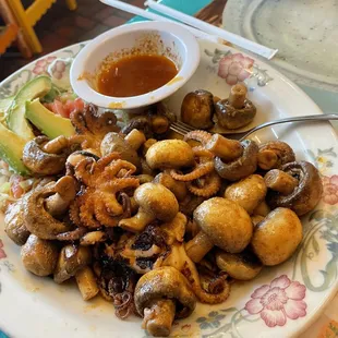 Mushrooms and octopus