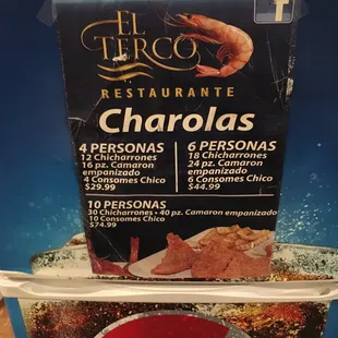 the menu for the restaurant