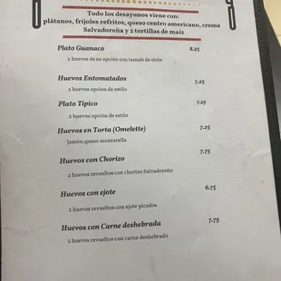 Breakfast Menu