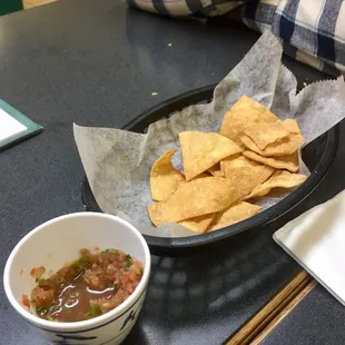 Chips and salsa. Chips; greasy. Salsa; good.