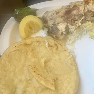 Homemade corn tortilla and my remnants of chicken