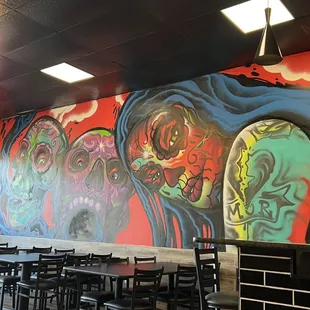 a mural of zombies