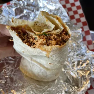 Very small tinga/birria burrito $13