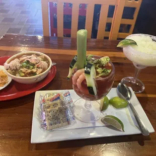 Frozen Margarita, small chicken tortilla soup and a small shrimp cocktail always fresh and delicious!