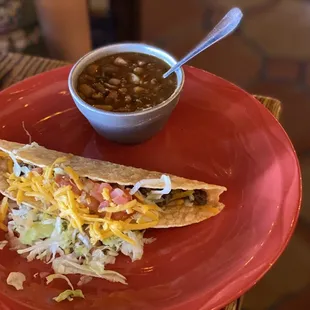 Other Part of Las Vegas Plate Lunch, ground beef taco and charro beans