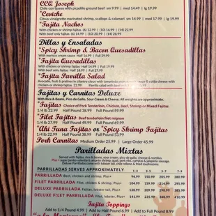 El Tiempo Menu