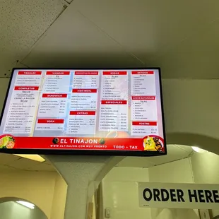 a menu on the wall