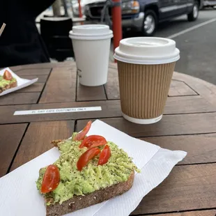 Breakfast of champions. Avocado toast and an 8 ounce soy chai latte. Both delicious.