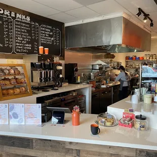Tiny cafe interior- spotless and efficient.