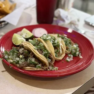 Steak and Carnitas Street tacos.