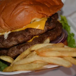 Food Double Cheeseburger Fries