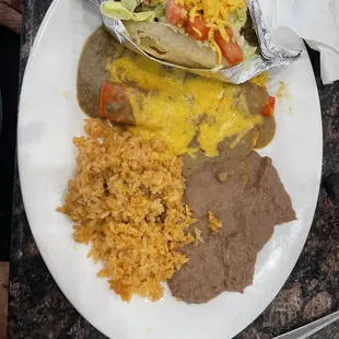 2 cheese Enchiladas and a puffy taco. FRESH lettuce, tomato, cheese