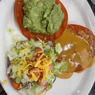 Chalupa Trio:  Chile con queso, Guacamole, and Bean and cheese