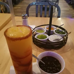Large Mangorita with the cup of black beans they give you