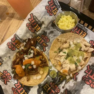 Pollo and chorizo tacos