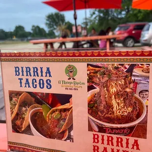 a menu for birria ramen