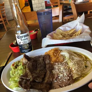 A picture says a thousand words of Yum! Carne Asada plate.