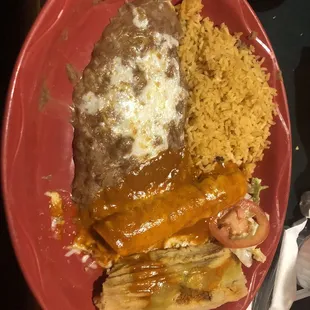 Combination plate with enchilada and Tamale