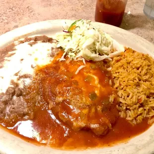 Chile Relleno with rice and beans