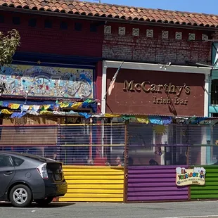 a car parked in front of it