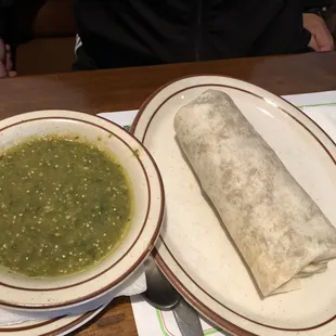 Burrito Carne Asada - Ala Carte salsa verde on side.