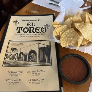 a menu and chips