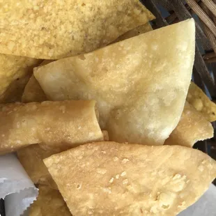 Homemade awesome flour and corn chips.