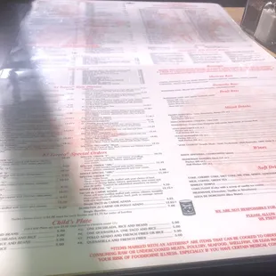 I can not make this up...thr menu options are endless as the menu I larger than the width of the table in the booth.