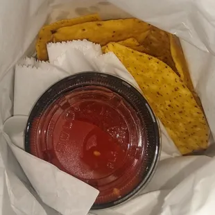 We received two big bags of chips and salsa with our order! Tasty and fresh!