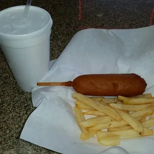 Corndog.fries.small drink  $4.99