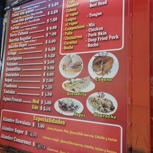 a menu for mexican food
