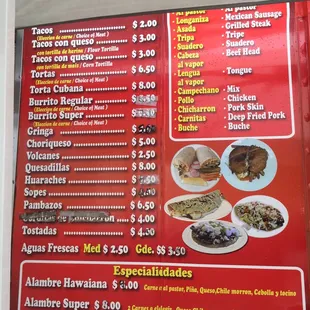 Extensive Mexican food truck menu