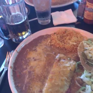 Combination Plate - Bean Burrito and Guacamole Tostada.