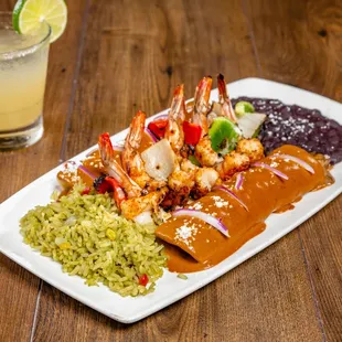 Filet Mignon Enchiladas and Shrimp