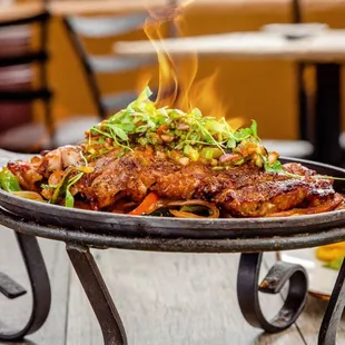 Flaming Ribeye Steak Fajitas