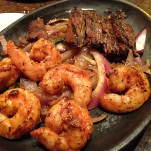 Steak and shrimp fajitas