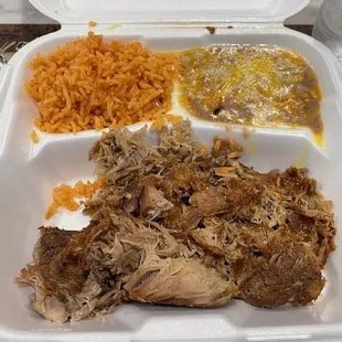 a meal in a styrofoam container