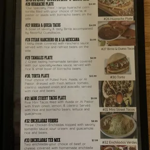 a menu for lunch and dinner plates