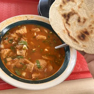 Menudo with handmade tortillas