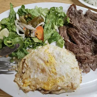Steak and eggs and menudo