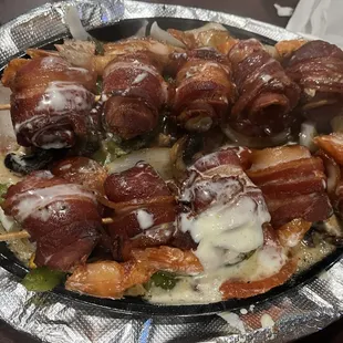 Bacon wrapped shrimp skewers