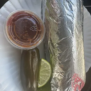 What comes with a burrito, the jalapeno was hot ! Love it