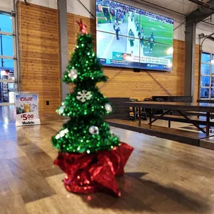 a christmas tree in front of a television