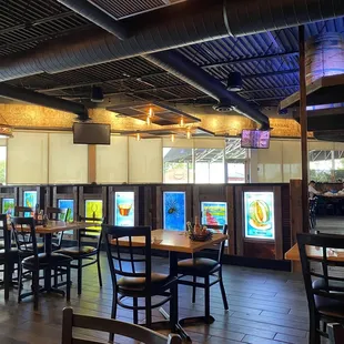 tables and chairs in a restaurant