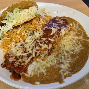 Combo Platter (burrito, taco, and a rice and beans).